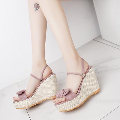 Летние новые женские босоножки на высоком каблуке, клиновидный каблук, толстая подошва, туфли-маффины, водонепроницаемые, туфли женские на платформе, с бантом, с открытым носком, босоножки на высоком каблуке