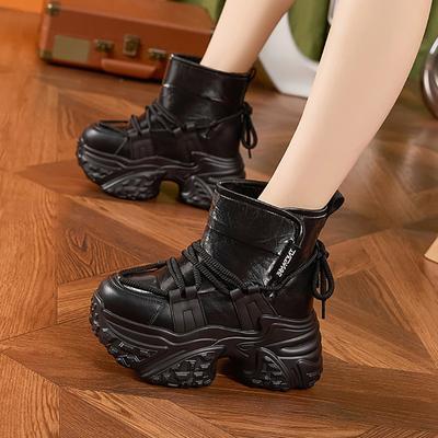 Женские зимние бархатные утолщенные водонепроницаемые 2025 новые хлопковые ботинки модные универсальные на толстой подошве теплые с внутренней высотой увеличивающие рост короткие ботинки