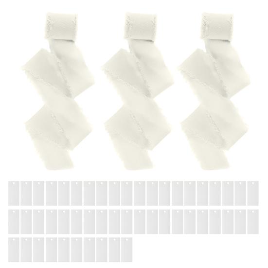 Handwritten Business Cards 50 Sheets Blank Textured Paper Cards with Chiffon Ribbon Wedding Invitations Table Name Tags for Party Banquet Office Decor