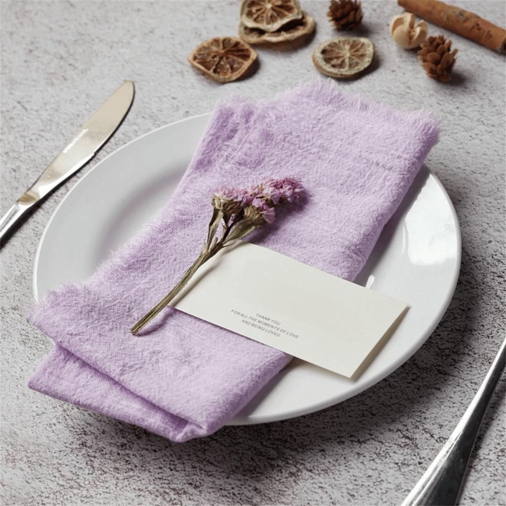 6PCS Rustic Style Burr Edge Cotton Napkin Tassel Design Gauze Tea Towel Wedding