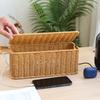 Коробка для организации кабелей ручной работы, Прочный ротанговый органайзер для кабелей, Коробка-органайзер для проводов с 2 открытыми слотами, Органайзер для проводов под стол