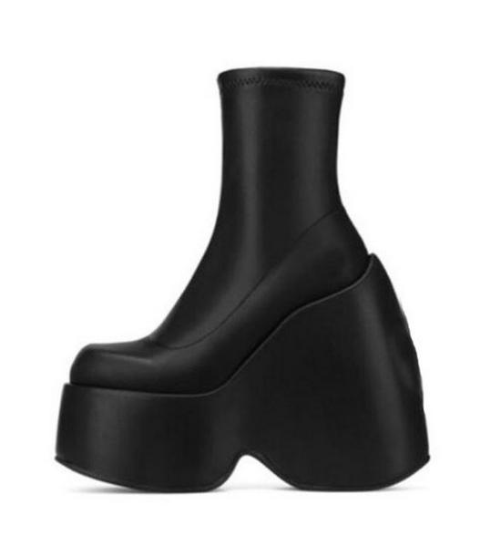 2022 Ботильоны на толстой платформе, клиновидном каблуке, с квадратным носком из кожи