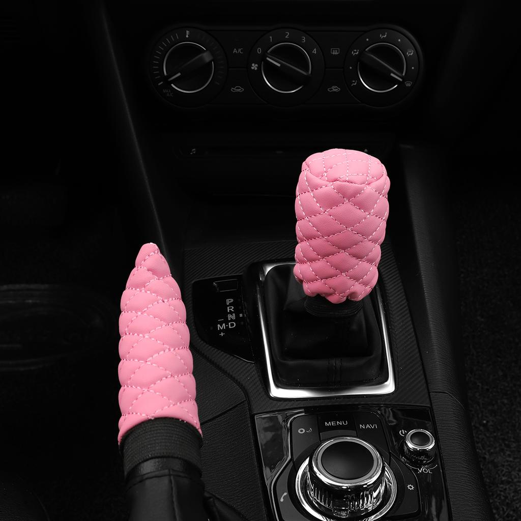 2 Sets PU Leather Stereo Embroidery Car Handbrake Cover Handle Set Manual Gear General Automotive Supplies