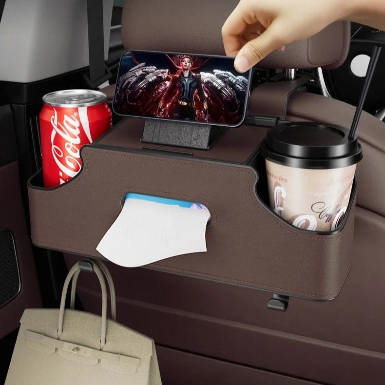 Органайзер на спинку сиденья автомобиля, органайзер для хранения в автомобиле на заднее сиденье, органайзер на спинку сиденья автомобиля с 2 подстаканниками, коробкой для салфеток, крючками для детей