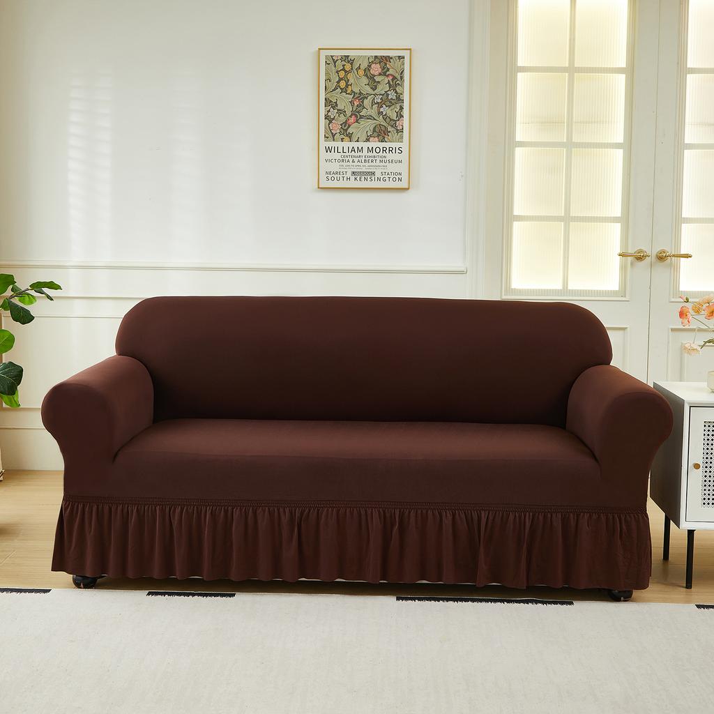 1 шт. Эластичный однотонный чехол для дивана из молочного шелка с юбкой, спандекс, чехол для углового дивана для гостиной, нескользящий чехол для дивана