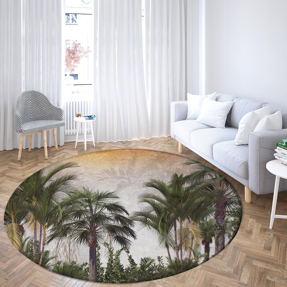 Круглый ковер с принтом тропических растений, семейная гостиная, спальня, ванная комната, напольный коврик, ковер для украшения пола