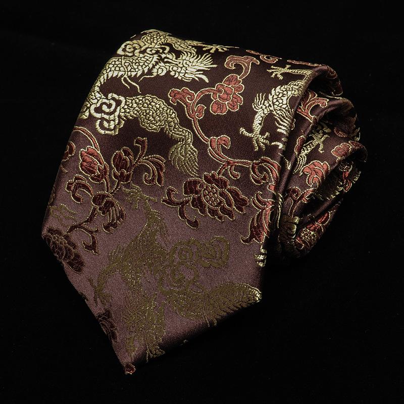 Tie Men'S Dress Chinese Wind Dragon Pattern 9Cm Retro Red Black Blue Ethnic Wind Chinese Dragon Calligraphy Pattern