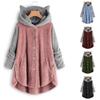 Fluffy Hooded Coat Women Autumn Winter Plush Hoodies Female Cat Ears Long Sleeve Coats Female Warm Casual Buttons Tops