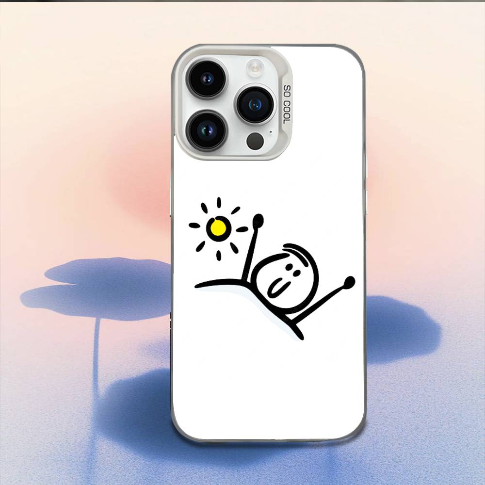 Мультяшный стикмен-человечек Чехол для телефона iPhone 17,16,15,14,13,12,11,Mini,Pro,E,MAX Белый Конфетный Матовый Ударопрочный Чехол