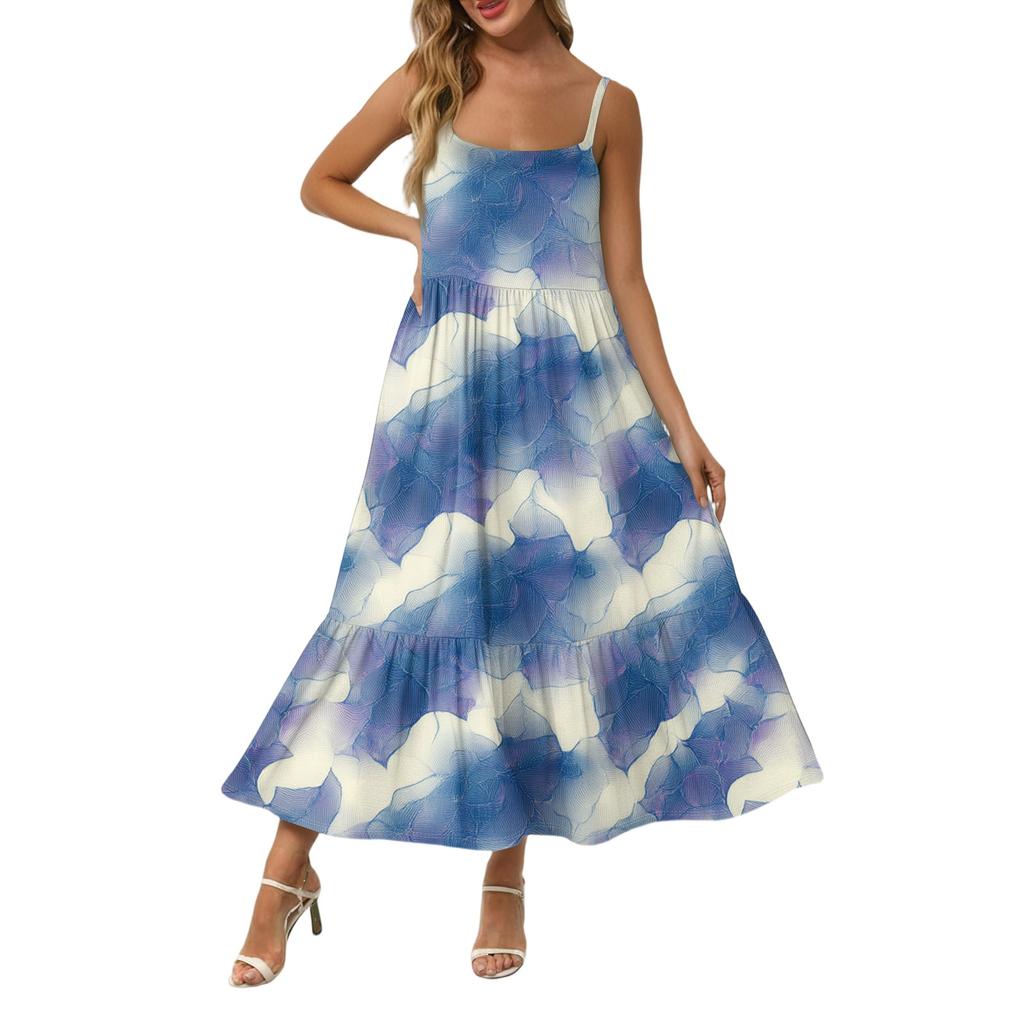 Women's Long Beach Casual Elegant Spaghetti Strap Maxi Dress Stitching Low-key Flowing Bohemian Dress