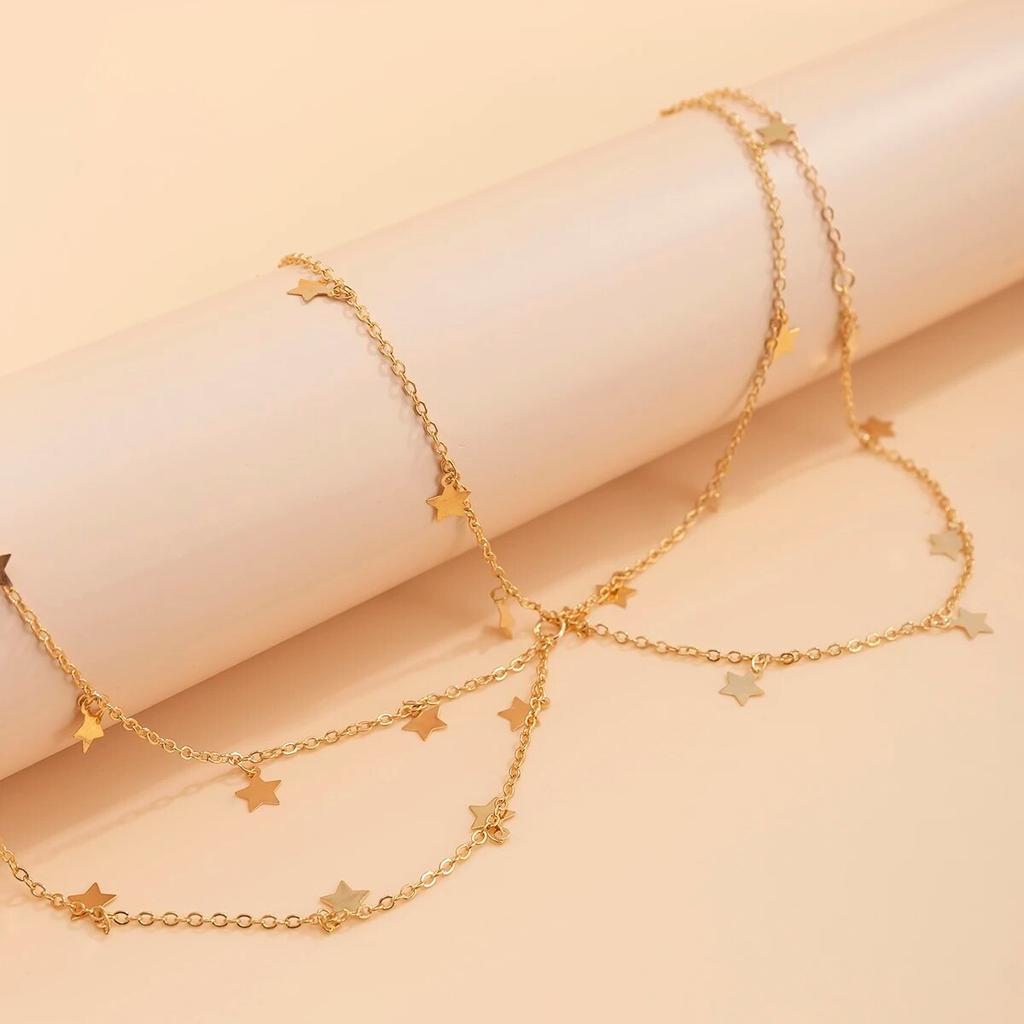 Sexy Bikinis Cross Chest Waist Body Chain for Women Bohemian Multilayer Star Tassel Body Jewelry Summer Beach Party Accessories