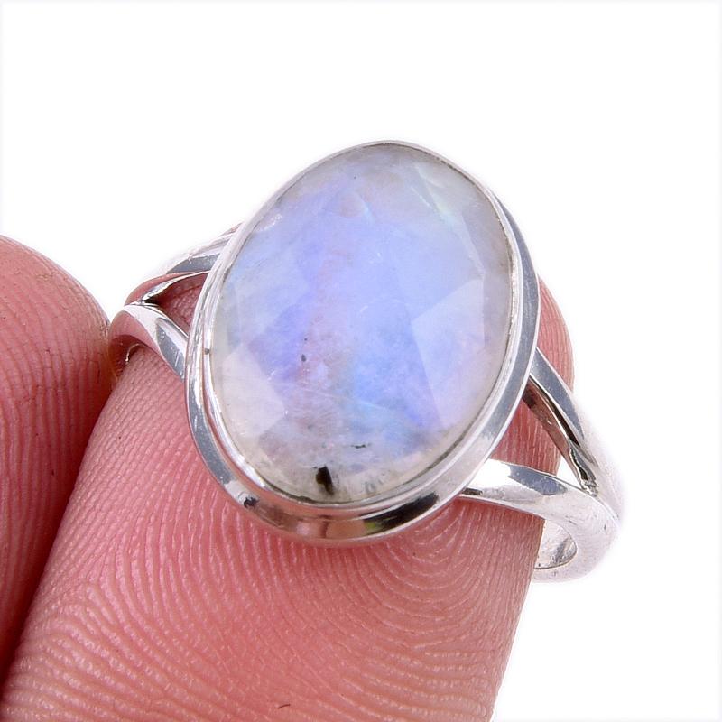 Natural Rainbow Moonstone Gemstone 925 Solid Sterling Silver Ring Size 7 I8L71