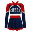 Girls Cheerleading Outfit Long Sleeve Letter Print Color Block Crop Top Pleated Skirt Set