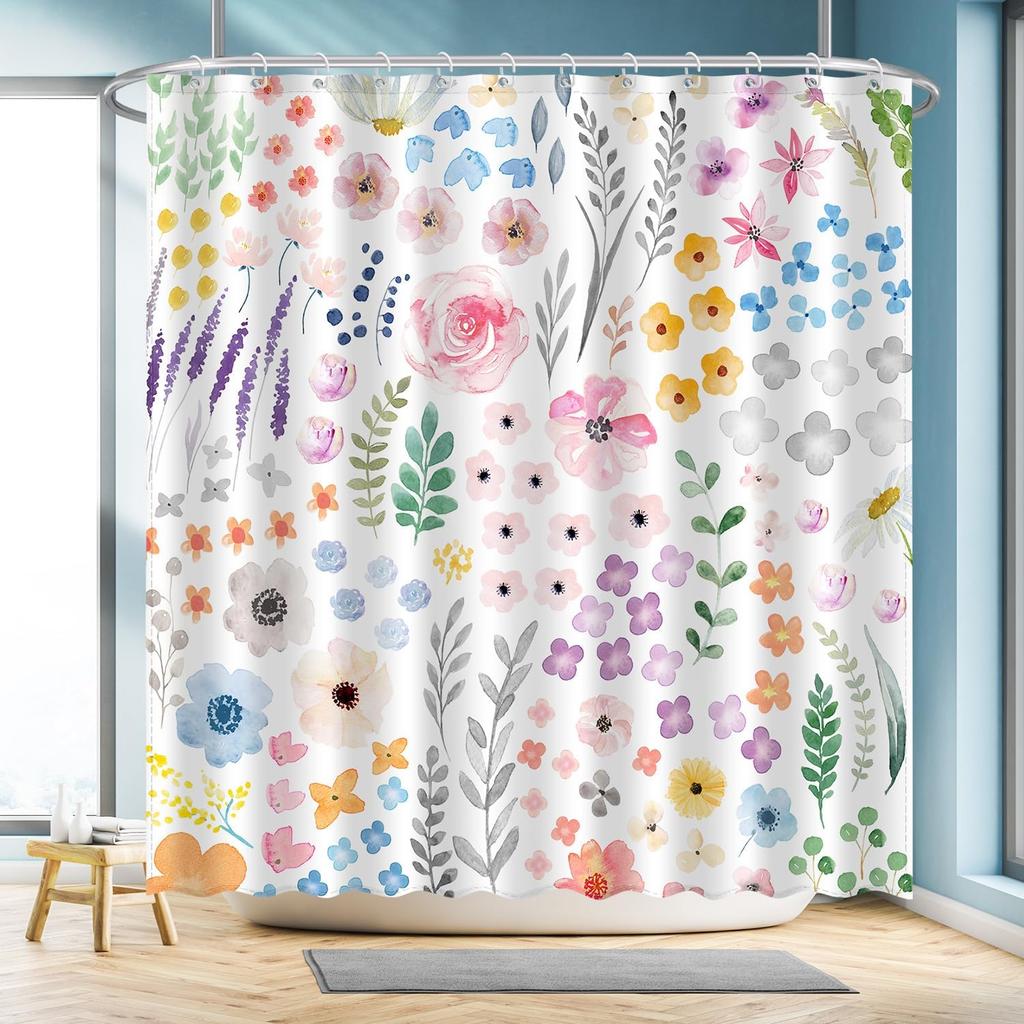 Kids Funny Ocean Shower Curtain, Cute Cartoon Watercolor Colorful Underwater Whale Boys and Girls Bathroom Decor Curtains