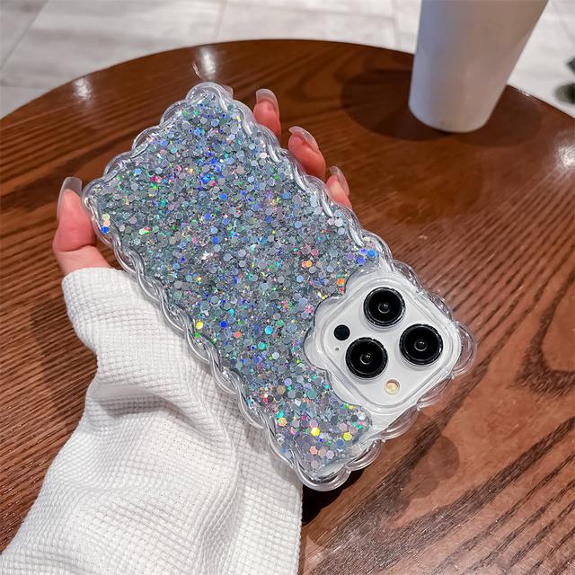 Luxury Shining Glitter Sequins Phone Case For Iphone 14 13 12 11 Pro Max 14 Plus 14pro Max Shockproof Wavy Bumper Silicone Cover