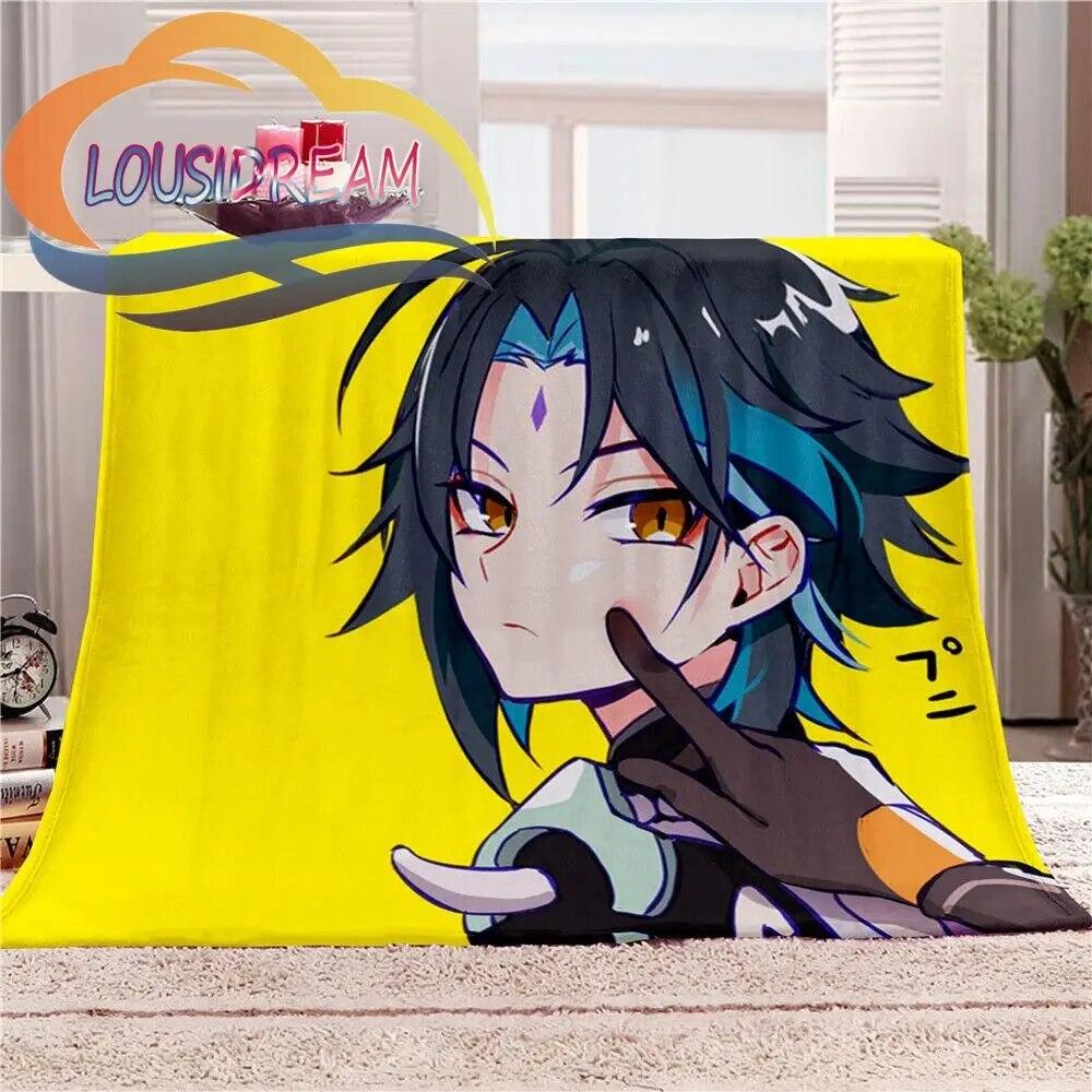 Adventure Game Genshin Impact Cartoon Flannel Blanket Cozy Bed Lightweight Soft Throw Sofa Quilt for All Seasons