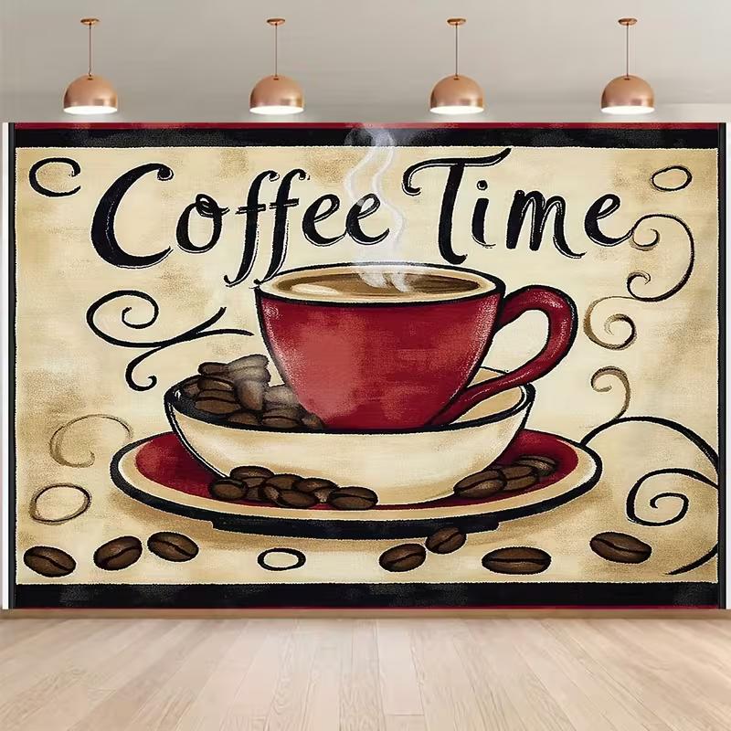 2D Red Coffee Cup Vintage Backdrop for Coffee Shop, Brunch Party and Home Decor