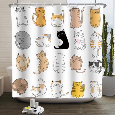 Мультяшная кошка Занавеска для душа Смешное животное Милая кошка Собака Детский принт Водонепроницаемая Ванная комната Занавески для душа Декорация с крючками