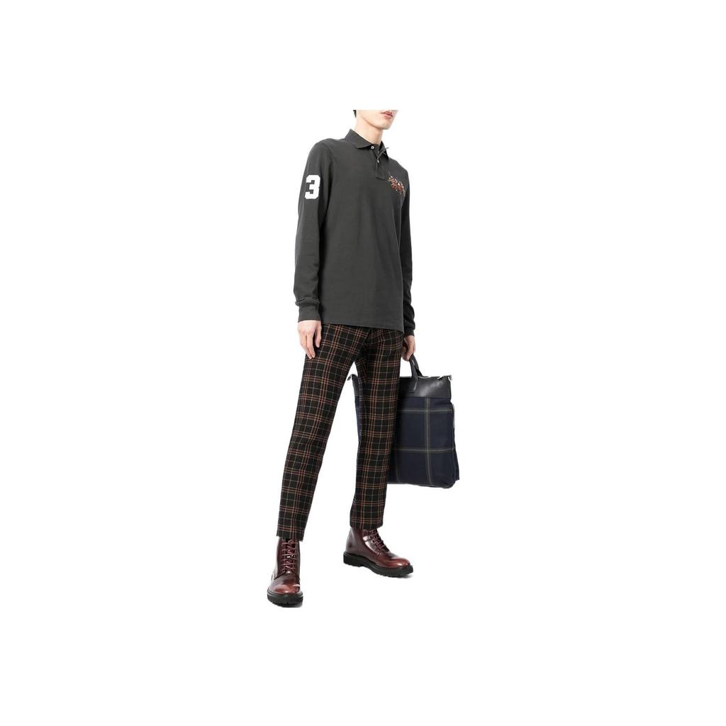 Polo Ralph Lauren Ss22 Polo Pattern Вышитая рубашка поло с длинным рукавом Мужские топы Серый 710814438-006