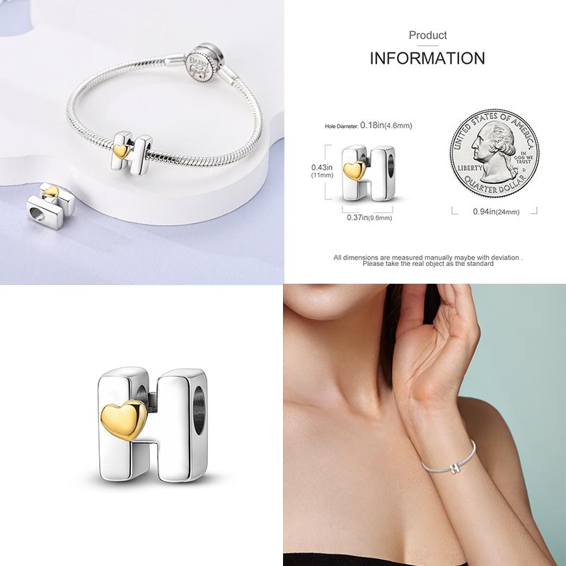 Новый 26 AZ Алфавит Бусина S925 Стерлингового Серебра Сердце ЛЮБОВЬ Письмо Шарм Подходит Оригинальный Браслет CZ Циркон Бисер Ювелирные Изделия