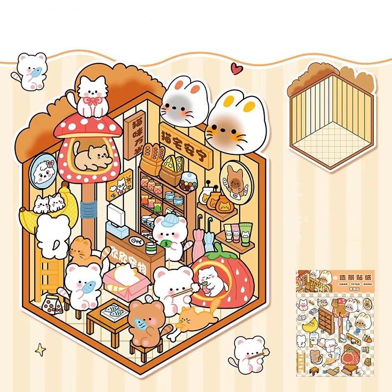 Мультфильм Еда Уличный Пейзаж Наклейка Сцена из Хижины DIY Игрушка Игра Наклейка Фестиваль Подарок На День Рождения для Детей Девочек и Детей