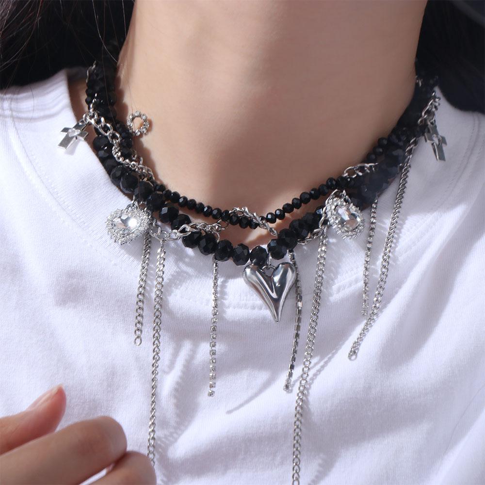 Прозрачное ожерелье с подвеской в виде сердца, геометрия, Y2K, ожерелье с кристаллами, бисер, стразы, женское колье