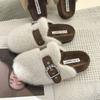Fashion New 2024 Winter Warm Plush Slippers for Women Closed Toe Faux Fur Cotton Shoes Woman Fashion Buckle Lightweight Flat Mules Shoes