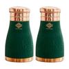 Pure Copper Bedroom Water Bottle with Inbuilt Glass, Green Silk Finish Hammered Design, Drinkware & Storage Purpose - Volume - 1 Litre (Pack of 2)