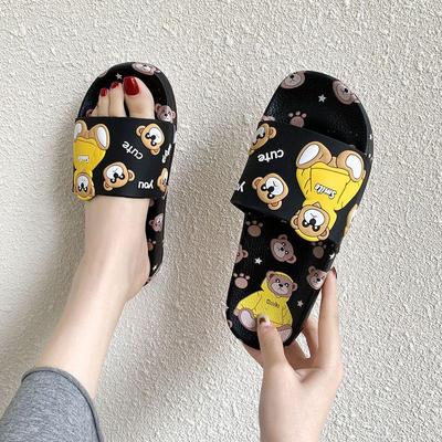 Женские летние нескользящие домашние тапочки для купания в помещении или на открытом воздухе с изображением медведя из мультфильма, домашняя одежда, женские тапочки