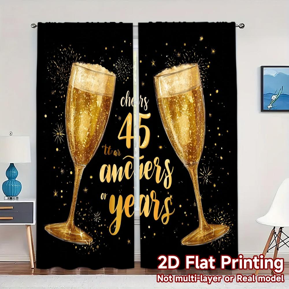 Набор из 2 плоских печатных штор без карниза, celebrating years, популярные, креативные, пряжа, декор комнаты, подходит, изготовлено из полиэстера