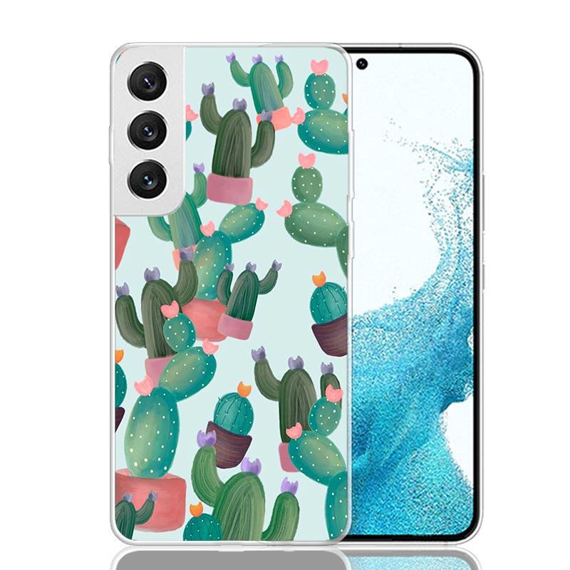 Cartoon Cactus Green Plants Phone Case For Samsung Galaxy S26 Ultra S23 S24 S25 Edge S20 FE S21 S22 Plus Soft Print Shell Cover