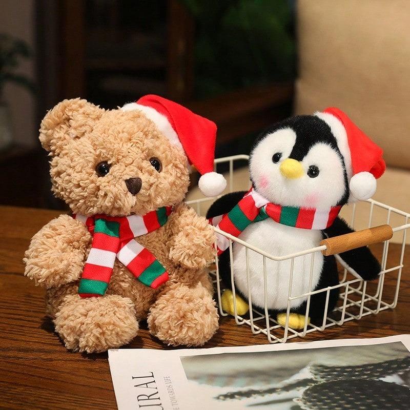 Xmas Plush Stuffed Animals Cartoon Penguin Santa Claus Elk Xmas Teddy Bear Desktop Ornament Merry Xmas Decors Designed For Children