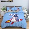 Cartoon Astronaut King Queen Duvet Cover Kawaii Spacecraft Bedding Set for Kids Outer Space Blue 2/3 Pcs Polyester Quilt Cover