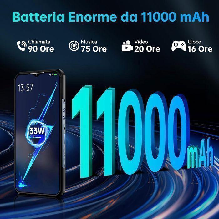 OUKITEL WP53 Pro Smartphone Incassable 24GO+256GO 6,52'' 11000mAh 50MP Telephone Portable Incassable Android 15 Double SIM/NFC Noir