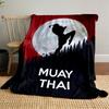 Silhouette of a Muay Thai fighter with a moon and red sky background. for all seasons blanket lunch break throw gift