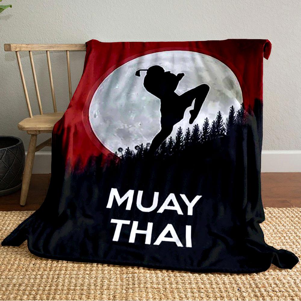 Silhouette of a Muay Thai fighter with a moon and red sky background. for all seasons blanket lunch break throw gift