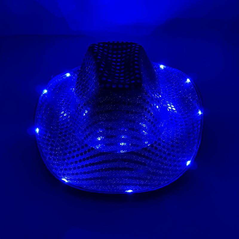 Four Color Led Light Up Western Cowboy Hat With Sequin Pattern For Party Cosplay Stage Performance