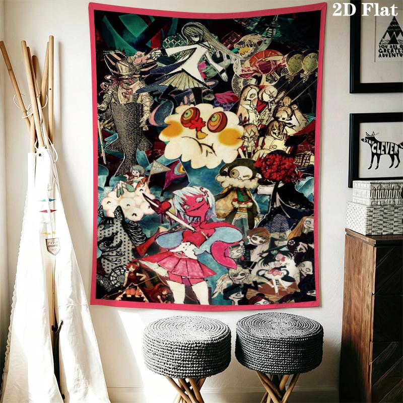 Puella Magi Madoka Magica Wall Tapestry Aesthetic Wall Hanging Printed Fabric Blanket Decorative Tapestries for Bedroom Living Room Home Decor