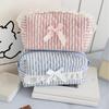 Cute Pink Striped Lace Makeup Pouch Aesthetic Ins Style Makeup Bag for Girls Teens Cosmetic Organizer Kawaii Pencil Case