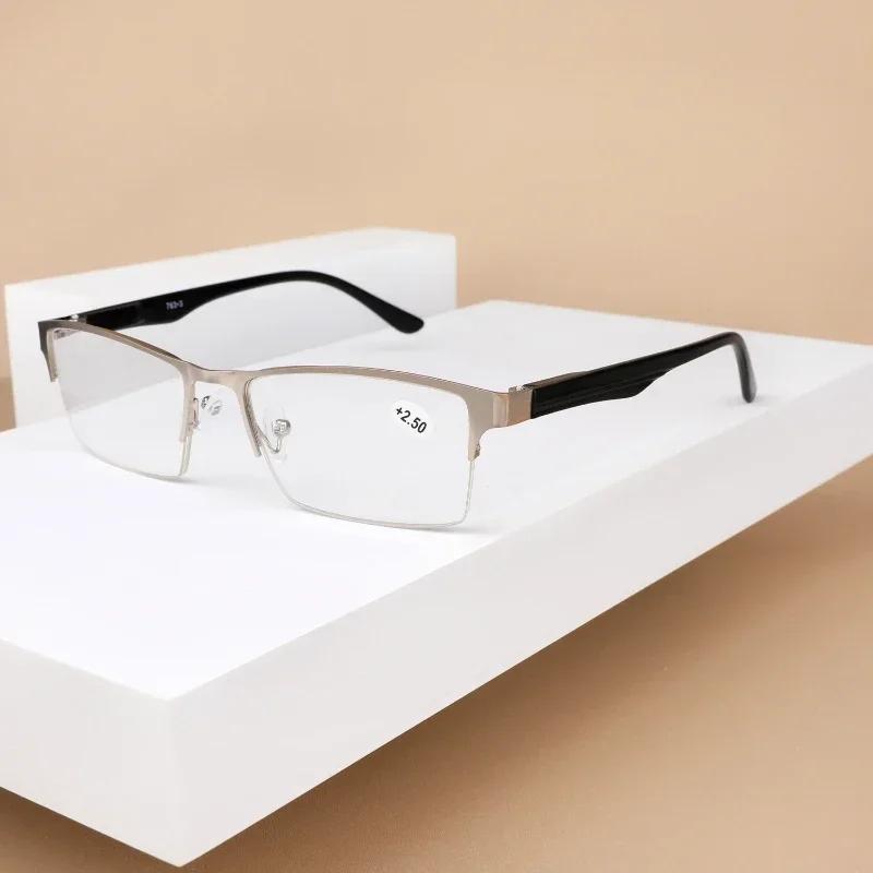 Men'S Half Frame Reading Glasses High Definition Blue Light Blocking Square Glasses Neutral Retro Fashion Presbyopia Eyeglasses
