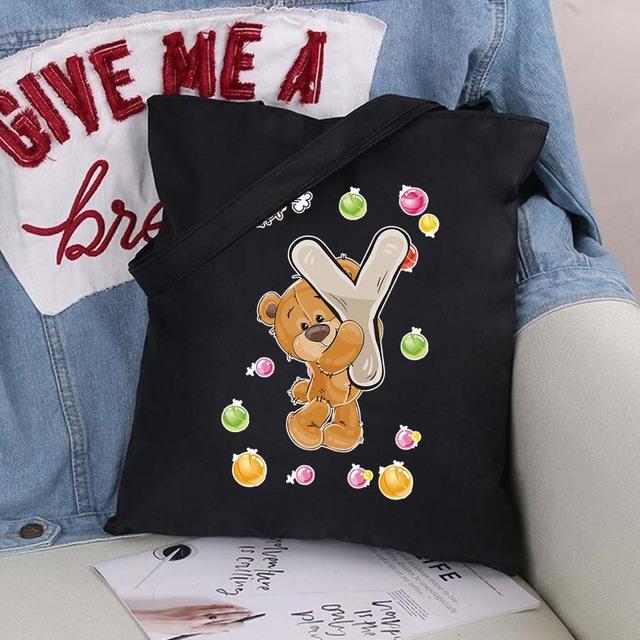 Женская парусиновая сумка-шоппер Harajuku, женская сумка большой вместимости, классическая винтажная сумка на плечо, милая сумка с узором медведя, большая сумка