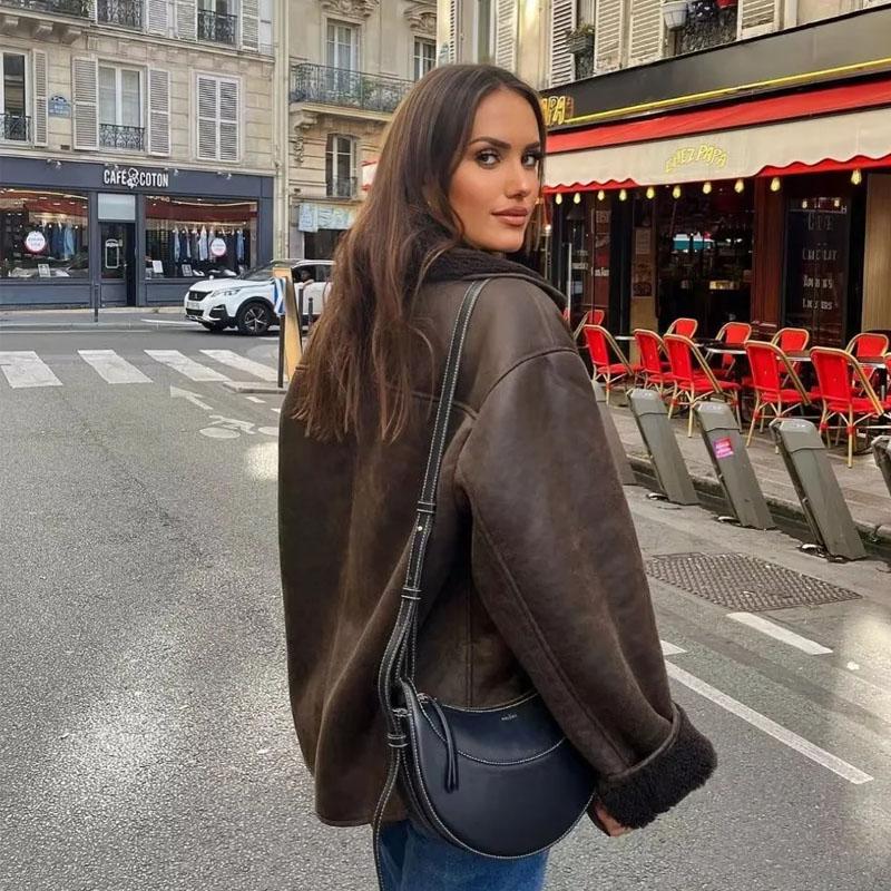 Thick Faux Leather Jackets for Women Autumn Winter Warm Jackets Woman Faux Wool Coats Long Sleeve Oversized Jacket
