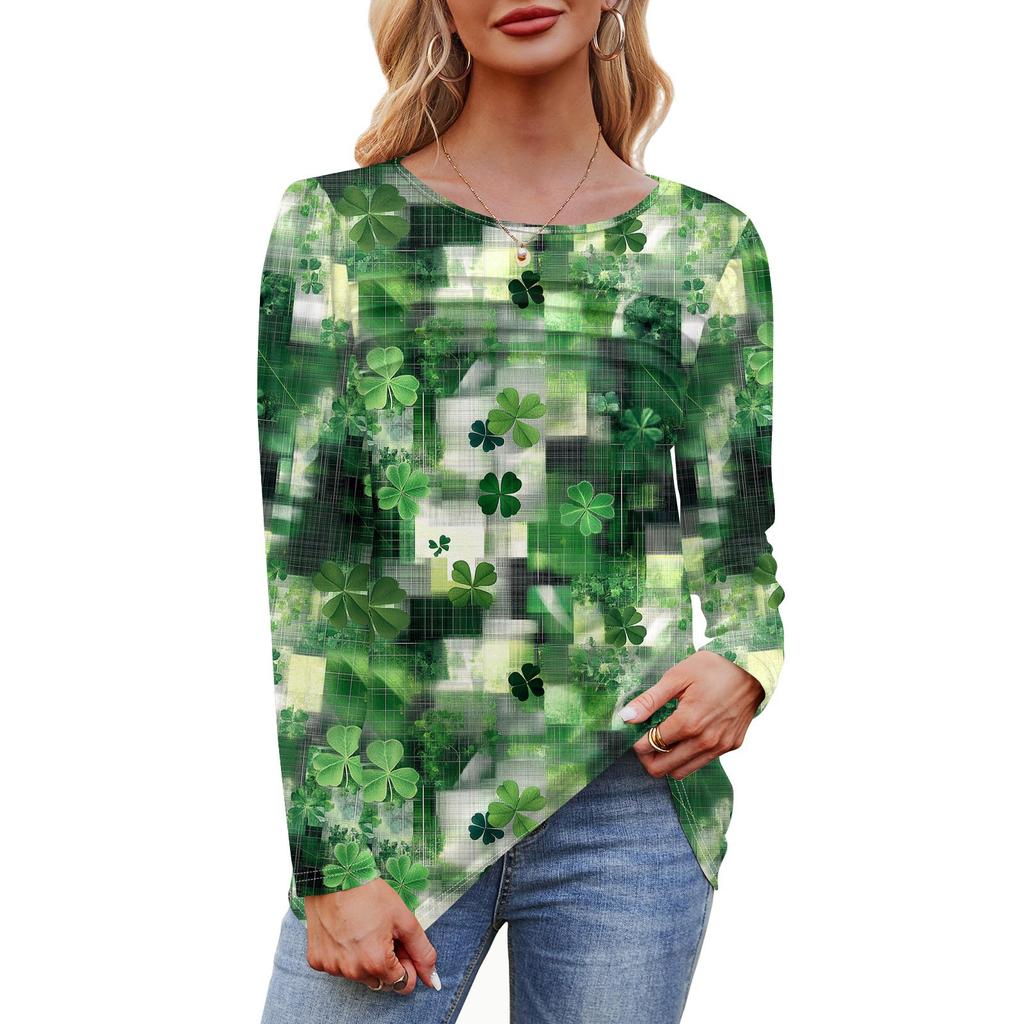 Женский свободный повседневный топ с круглым вырезом и длинными рукавами, модный топ