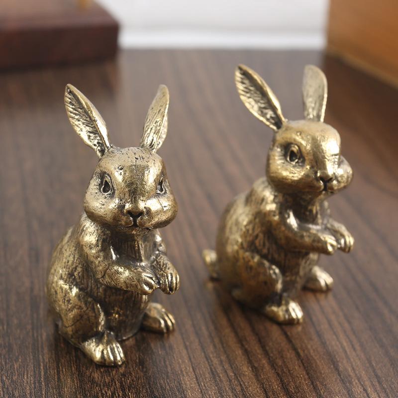 Латунный зодиакальный кролик маленькое украшение украшение рабочий стол креативный ретро чайный питомец чистая медь маленькие медные поделки