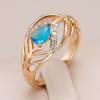 Кольца золотого цвета с полым дизайном и синим цирконием с геометрическим рисунком для женщин, винтажные модные украшения