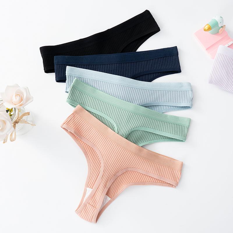 Women's Low Waist Vertical Striped Cotton Panties Simple Comfortable Thong Lightweight and Breathable Women's Lingerie