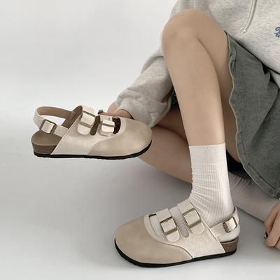 Ретро и Универсальные Туфли на Толстой Подошве Новые Увеличивающие Рост Полушлепанцы на Мягкой Подошве с Закрытым Носком