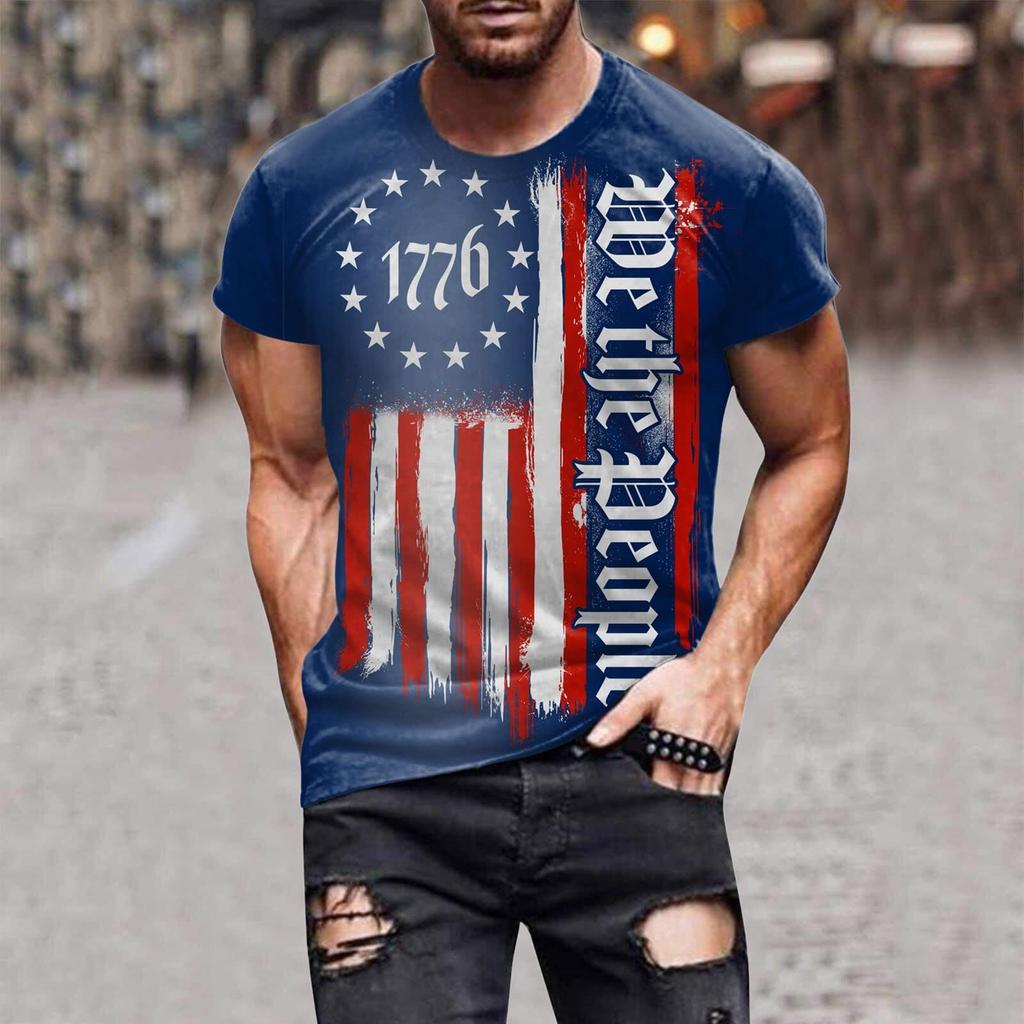 Mens Independence Day T-Shirts, Men's USA Flag Graphic T-Shirts Short Sleeve American Patriotic Vintage T Shirt