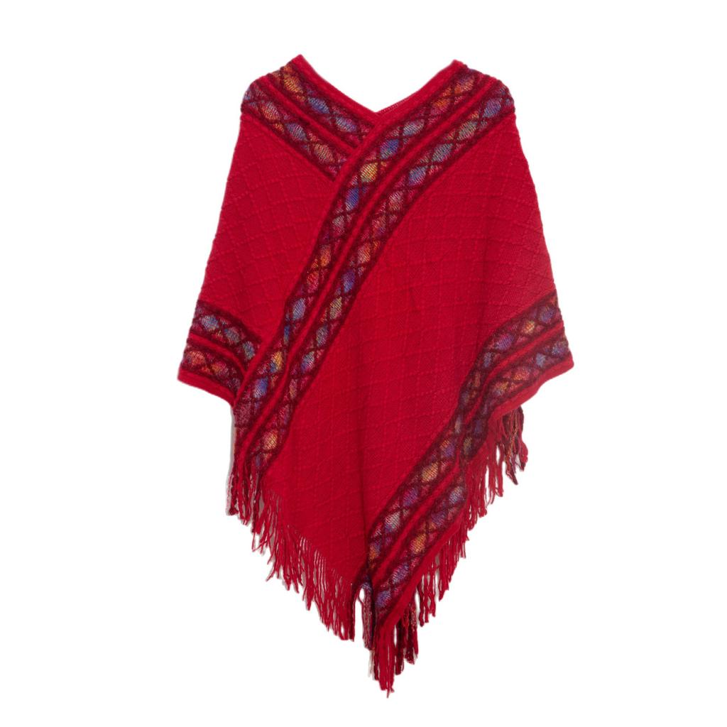 Women's Elegant Knitted Shawl Poncho with Fringed Lightweight Pullover Poncho Sweaters Cape Warm Cozy Knit Poncho Sweater for Women Pullover Cardigan