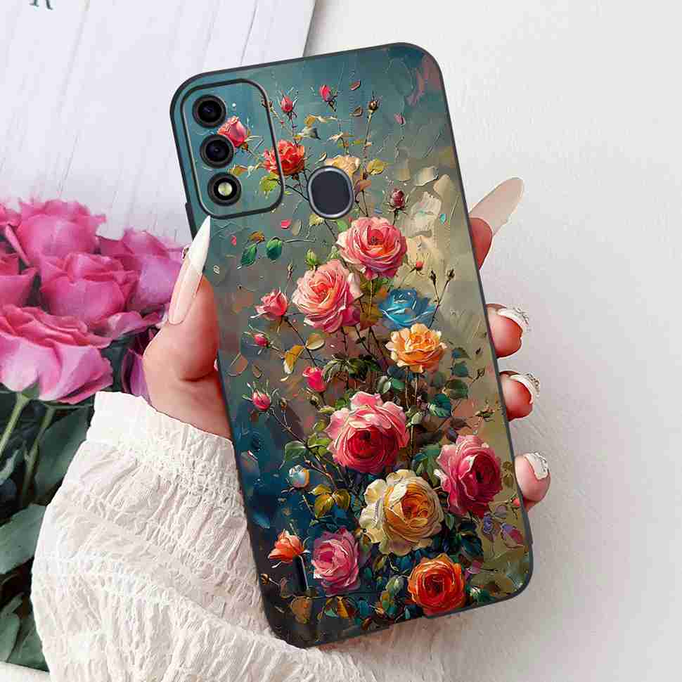 For Itel A48 6.1" Case Fashion Painting Soft Silicone TPU Black Cover For ITEL A48 itel a48 Popular Design Flowers Phone Cases